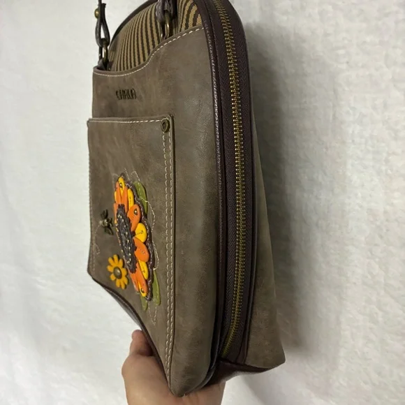 Sunflower Bee Mini Backpack Chala Brown Boho Vegan Leather Convertible Bag - Picture 7 of 12